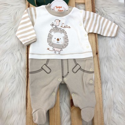 Macacão Trape Zape - Passarinho e Leao Bege